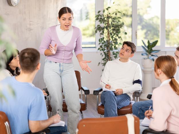Students engage in a lively classroom debate