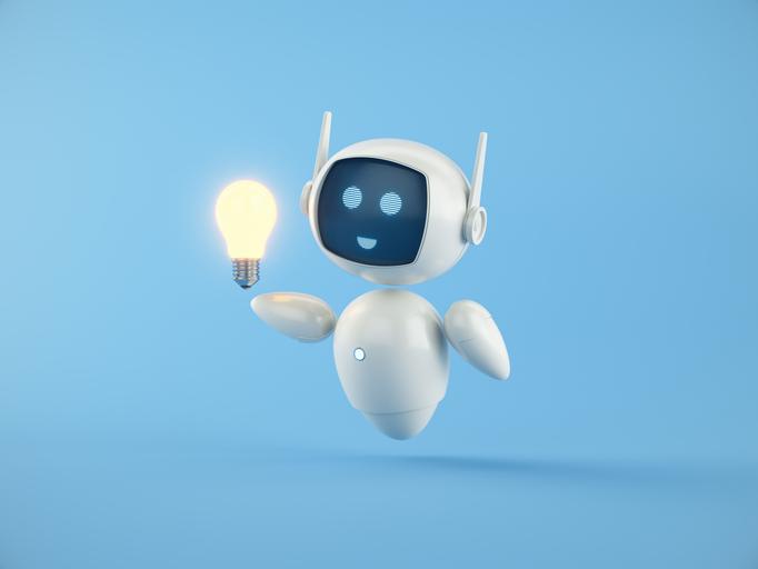An illustration of a robot holding a lightbulb