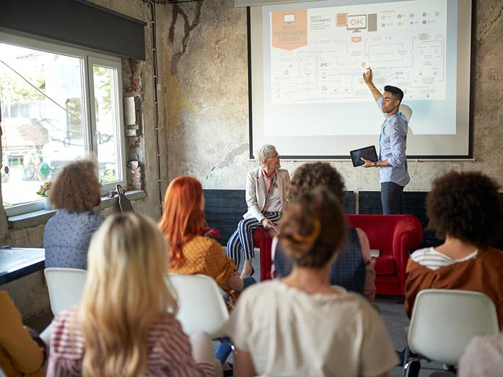 Young man giving a presentation