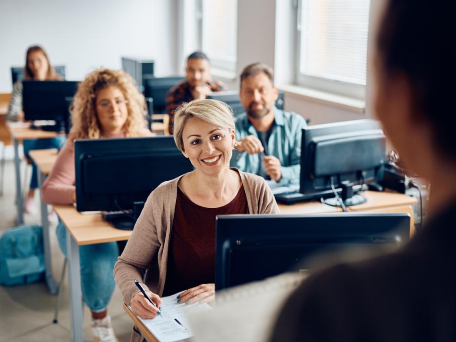 Students sitting at their desks in a classroom
