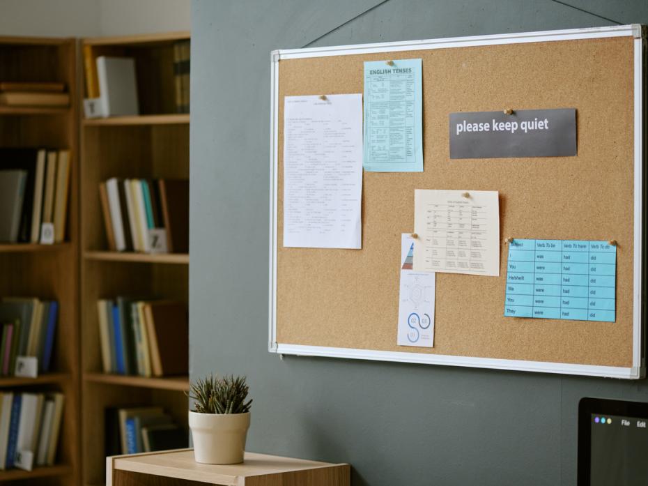 A nitice board in a university library