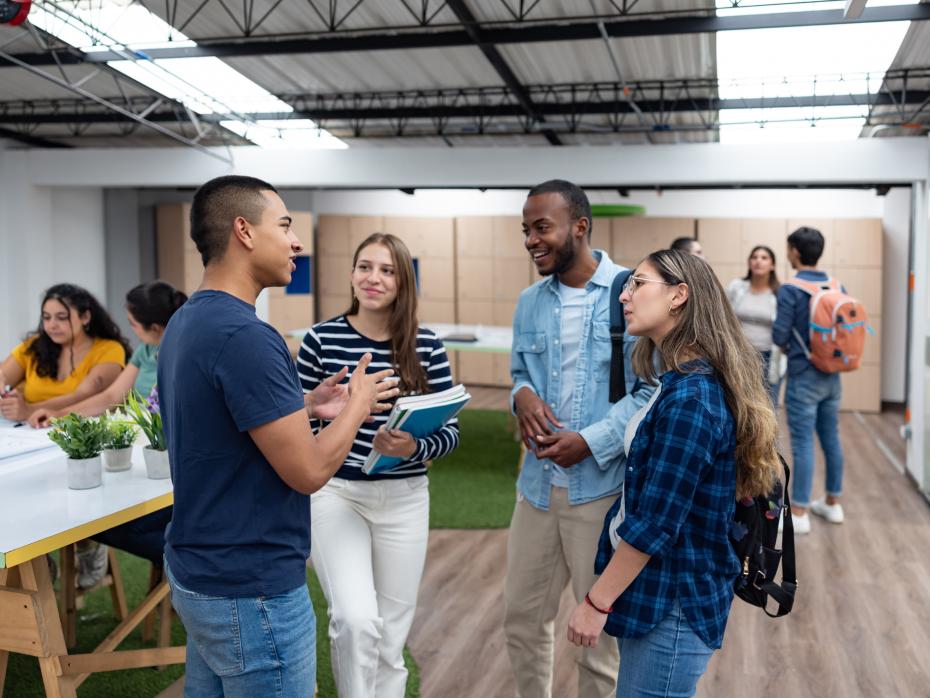 Students in class chatting