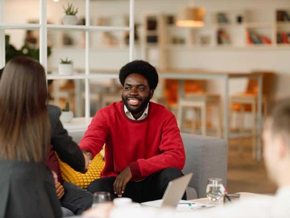 A handshake in a business meeting
