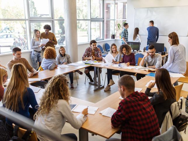 A group of multicultural students in the classroom