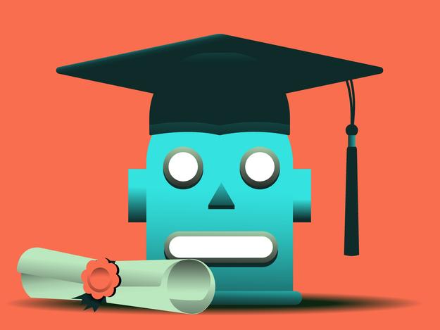 An illustration of a robot in a mortarboard