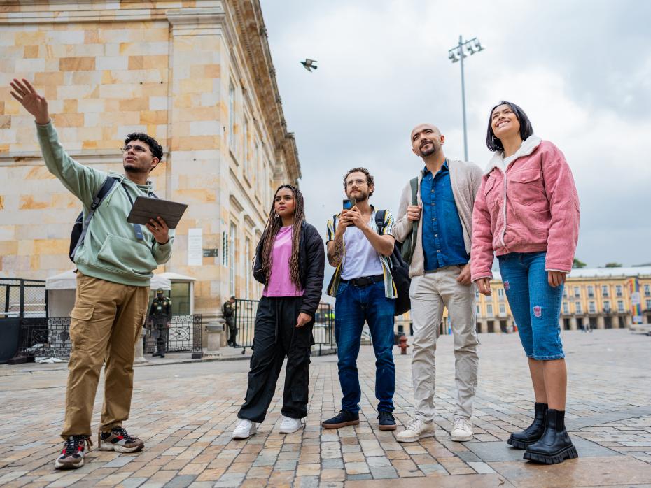 Students exploring the historic district of Bogota, Columbia