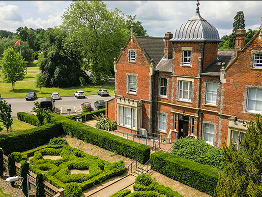Aerial image of a campus building at the University of Reading