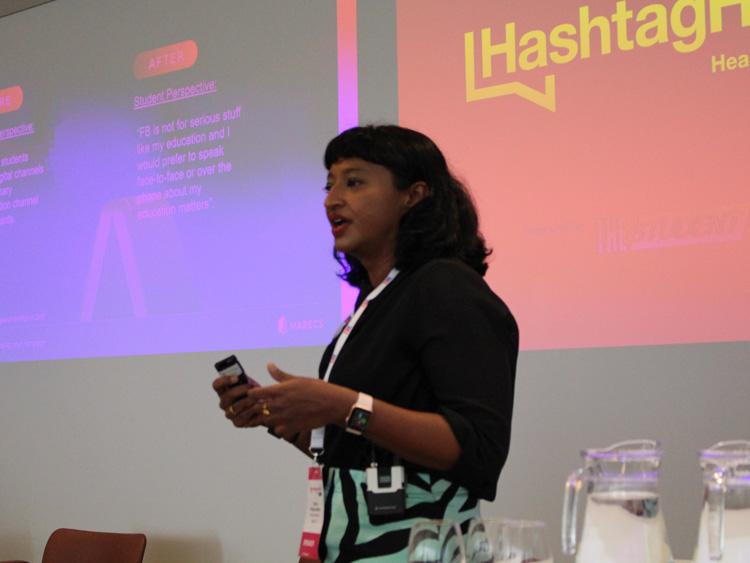 Devina Sivagurunathan speaks at Hashtag Higher Ed