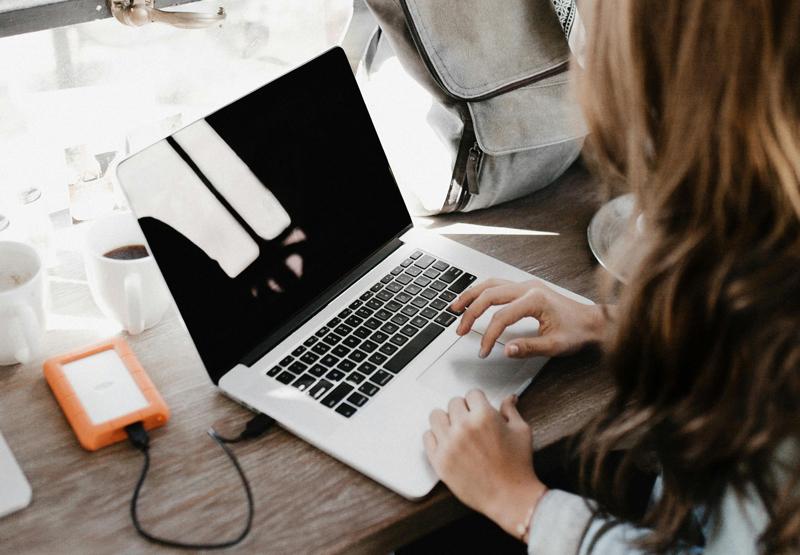 Student working on her laptop