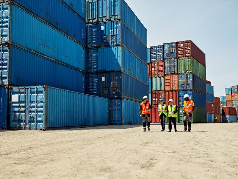Logistics team walking together in inland port