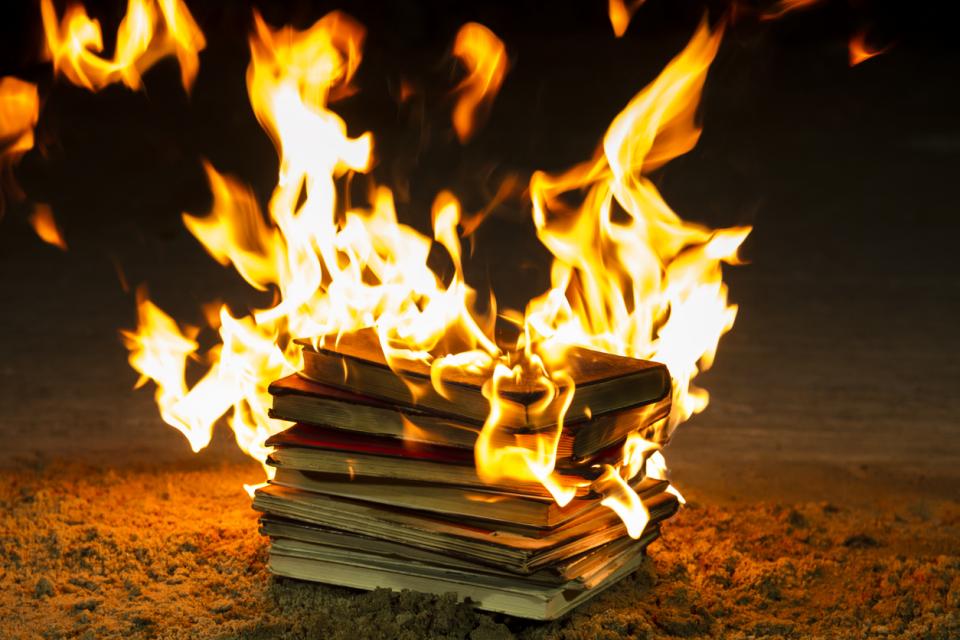 A burning book.