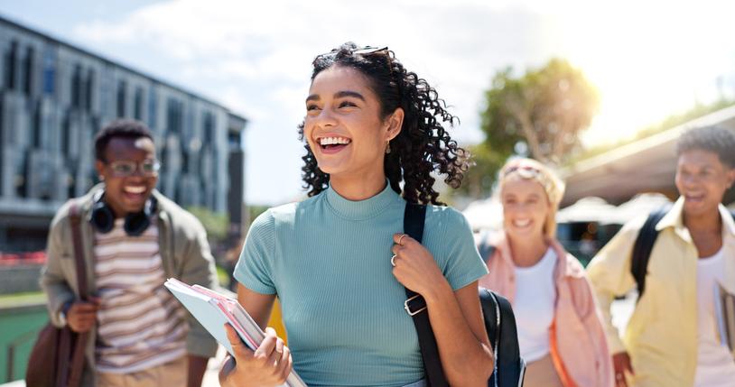 Students walk outside in fresh air