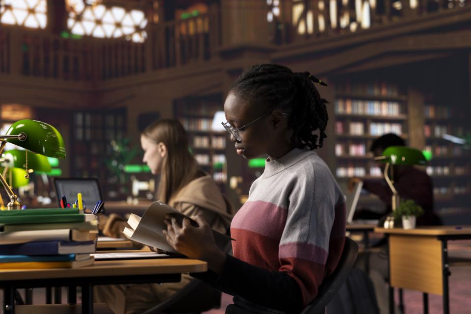 A student studying in a library