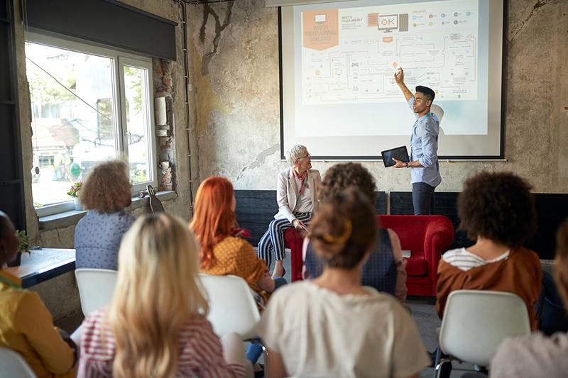 Young man giving a presentation