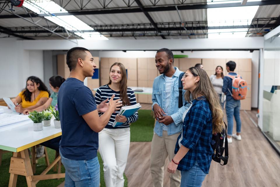 Students in class chatting