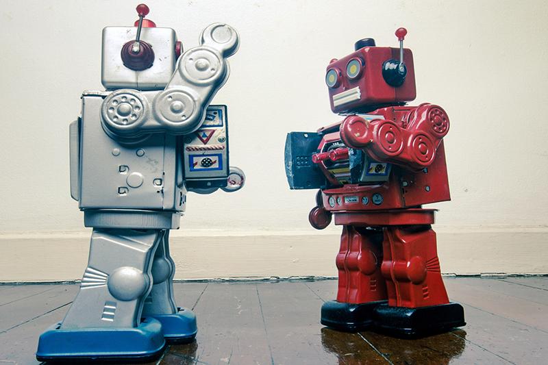 Toy robots in a fight