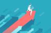 An illustration of a robot soaring upwards on an arrow