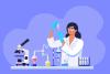 Illustration of female scientist in a lab